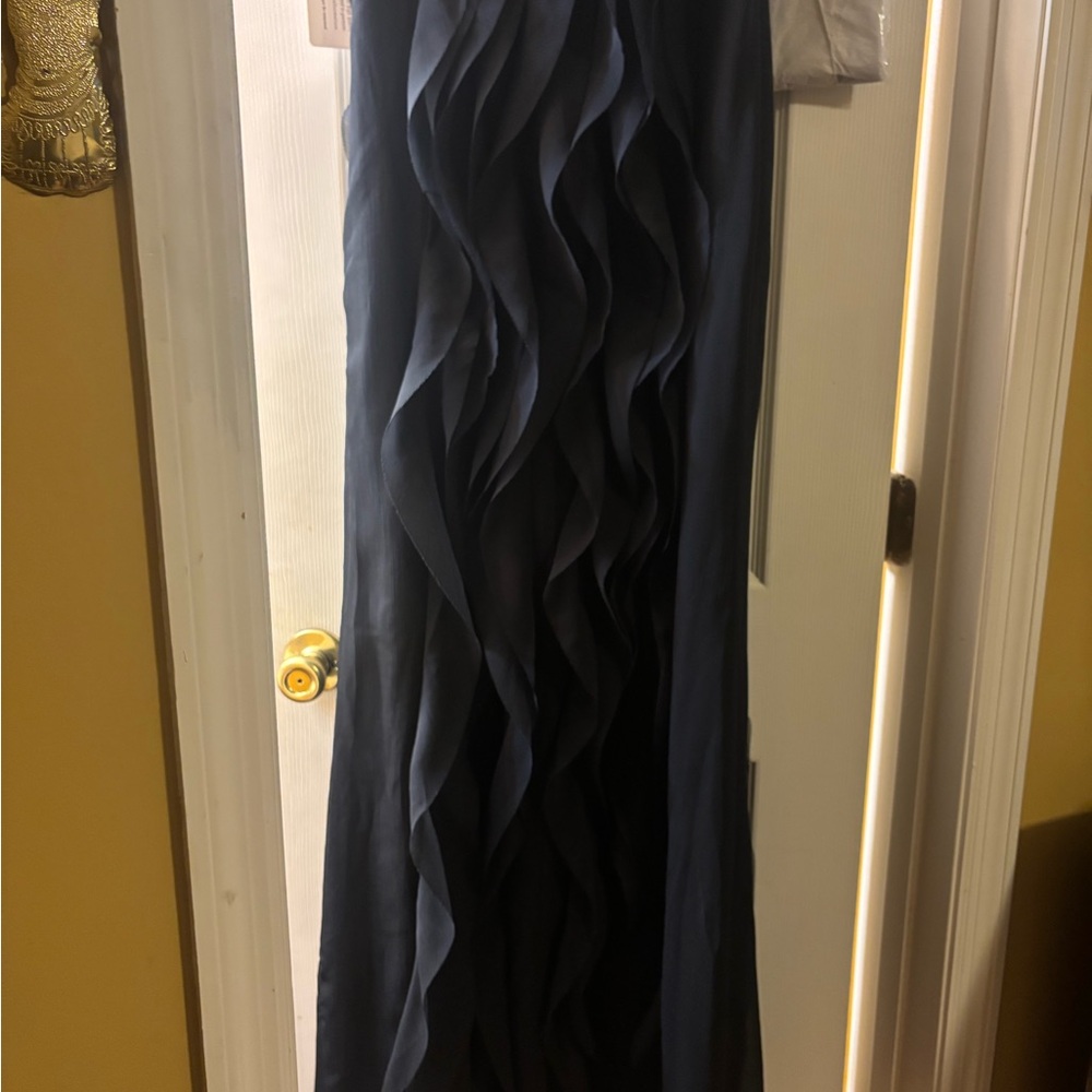 David’s Bridal Strapless Crinkle Chiffon Dress with Raw Edge - Picture 4 of 10